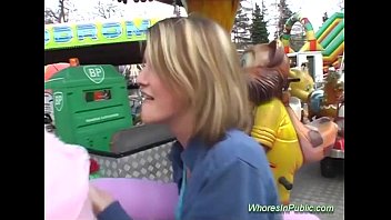 Cute chick rides tool in fun park