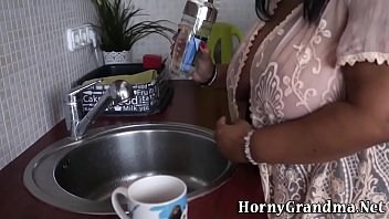 Busty granny has anal sex