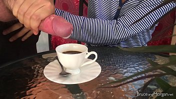 Stunning girl does blowjob cum in coffee pee 